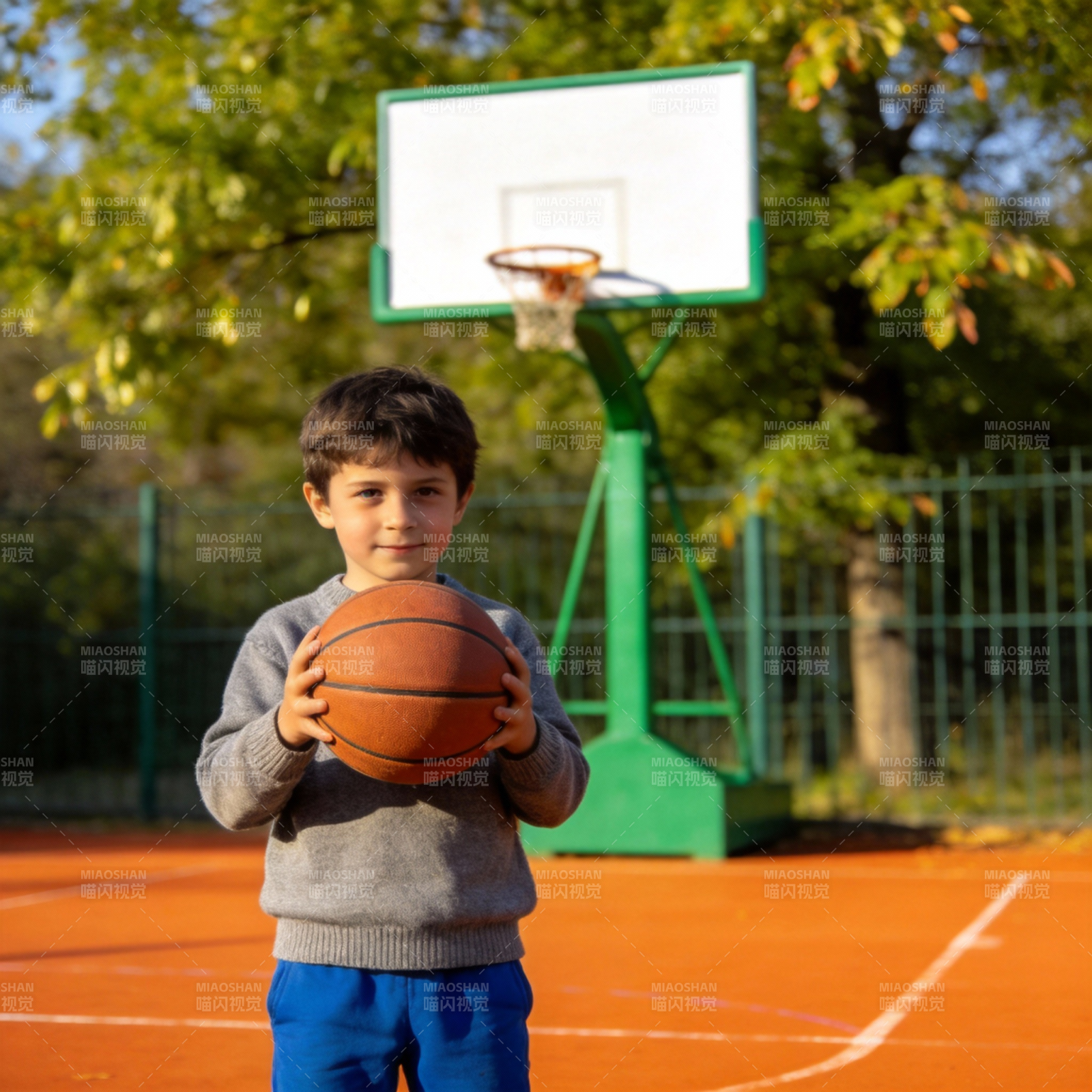 少年篮球场上的笑容图片