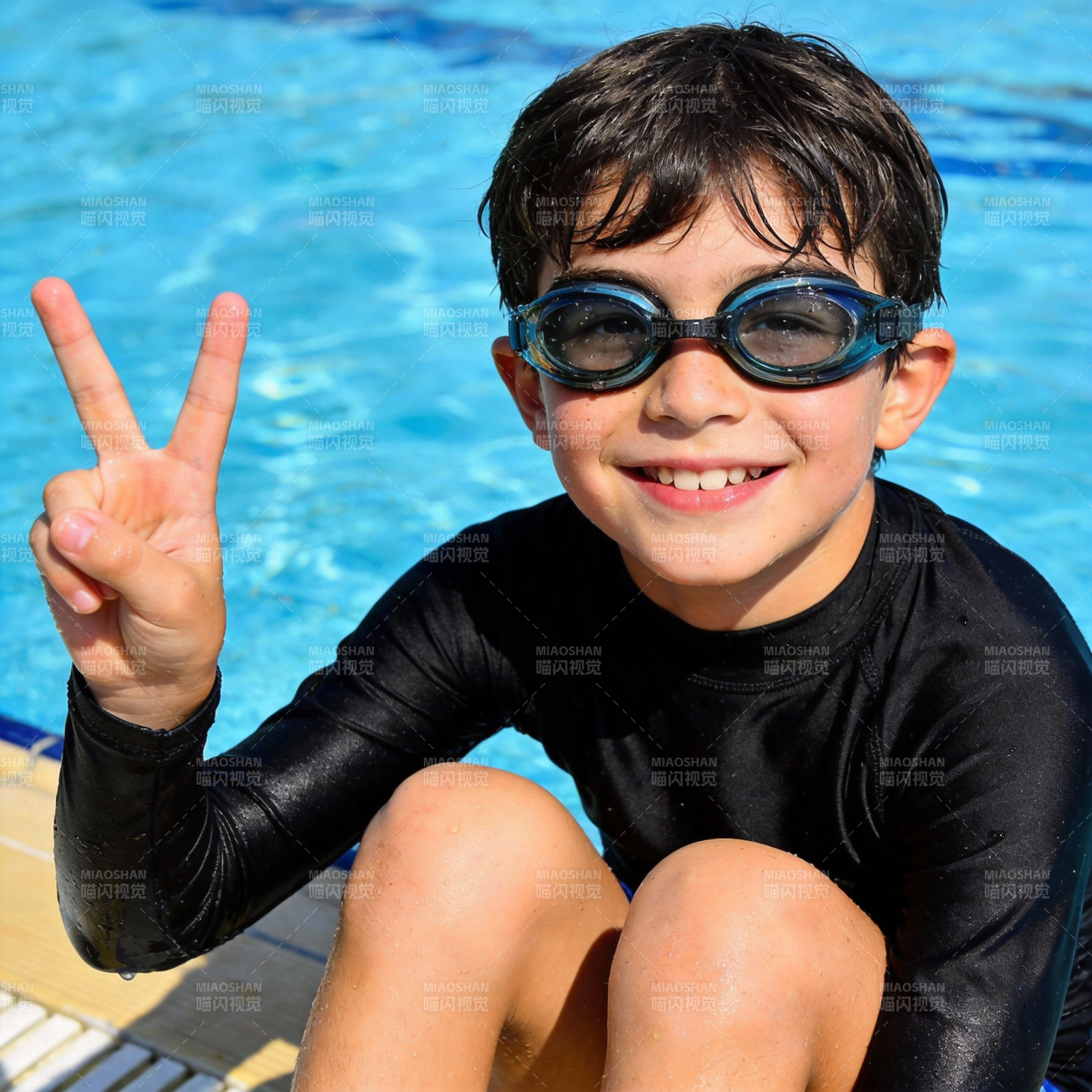 泳池男孩比V笑图片