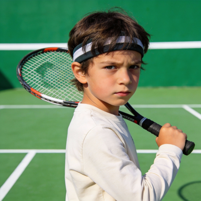 少年网球手专注挥拍图片