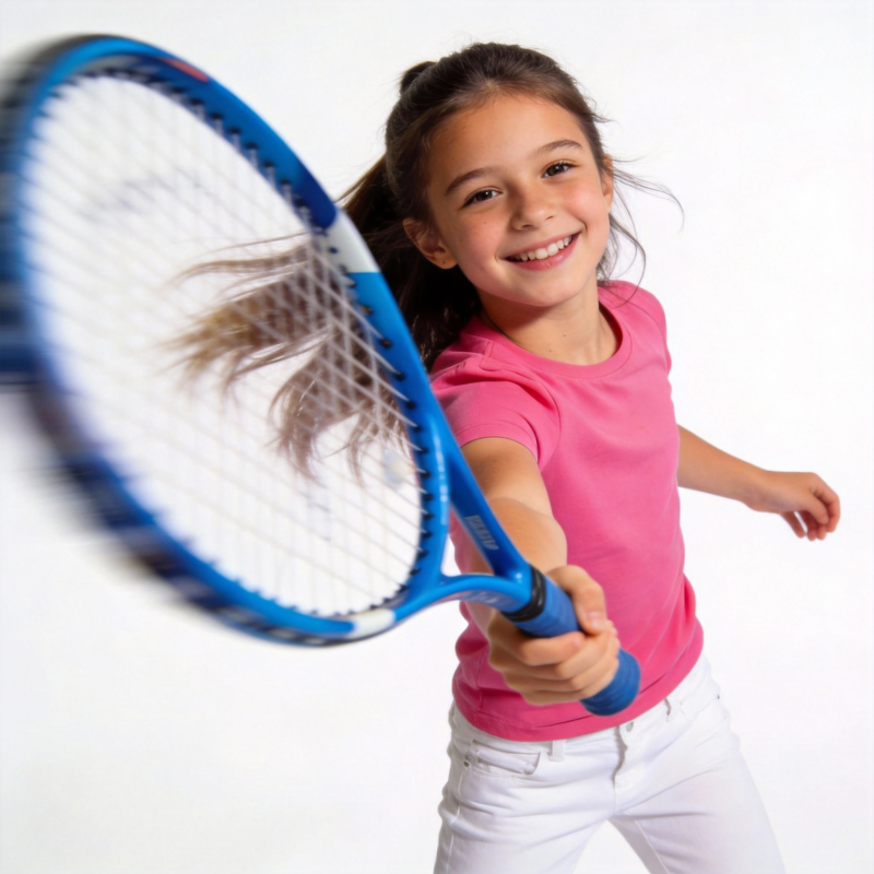 小女孩挥拍打网球图片