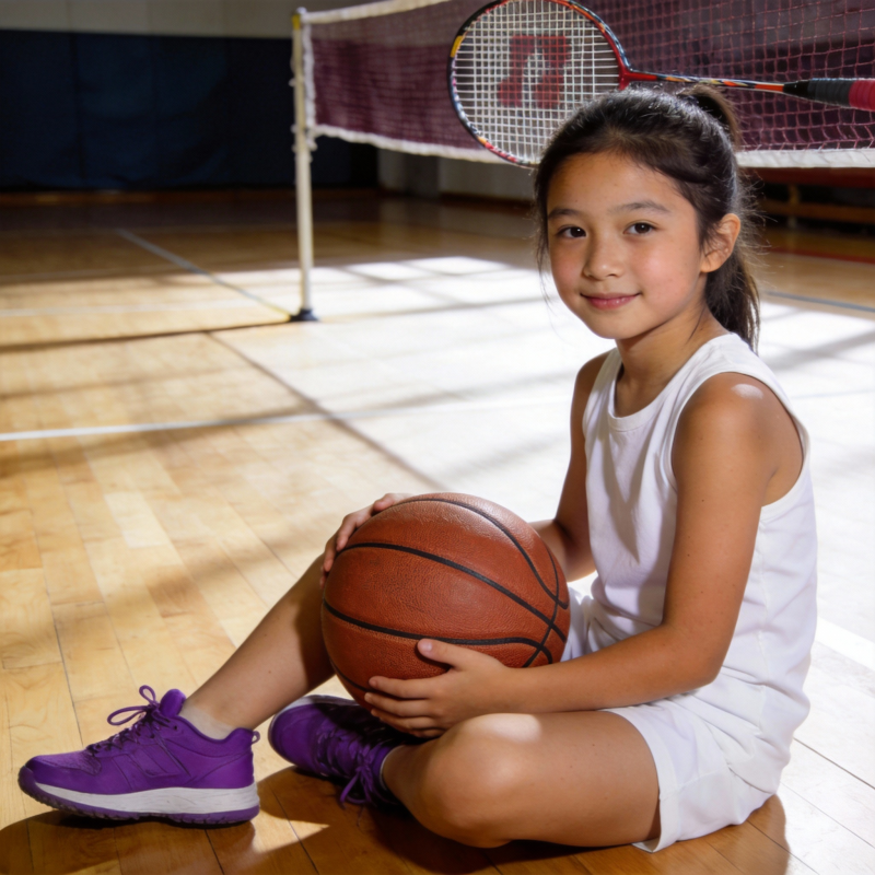 小女孩抱篮球微笑图片