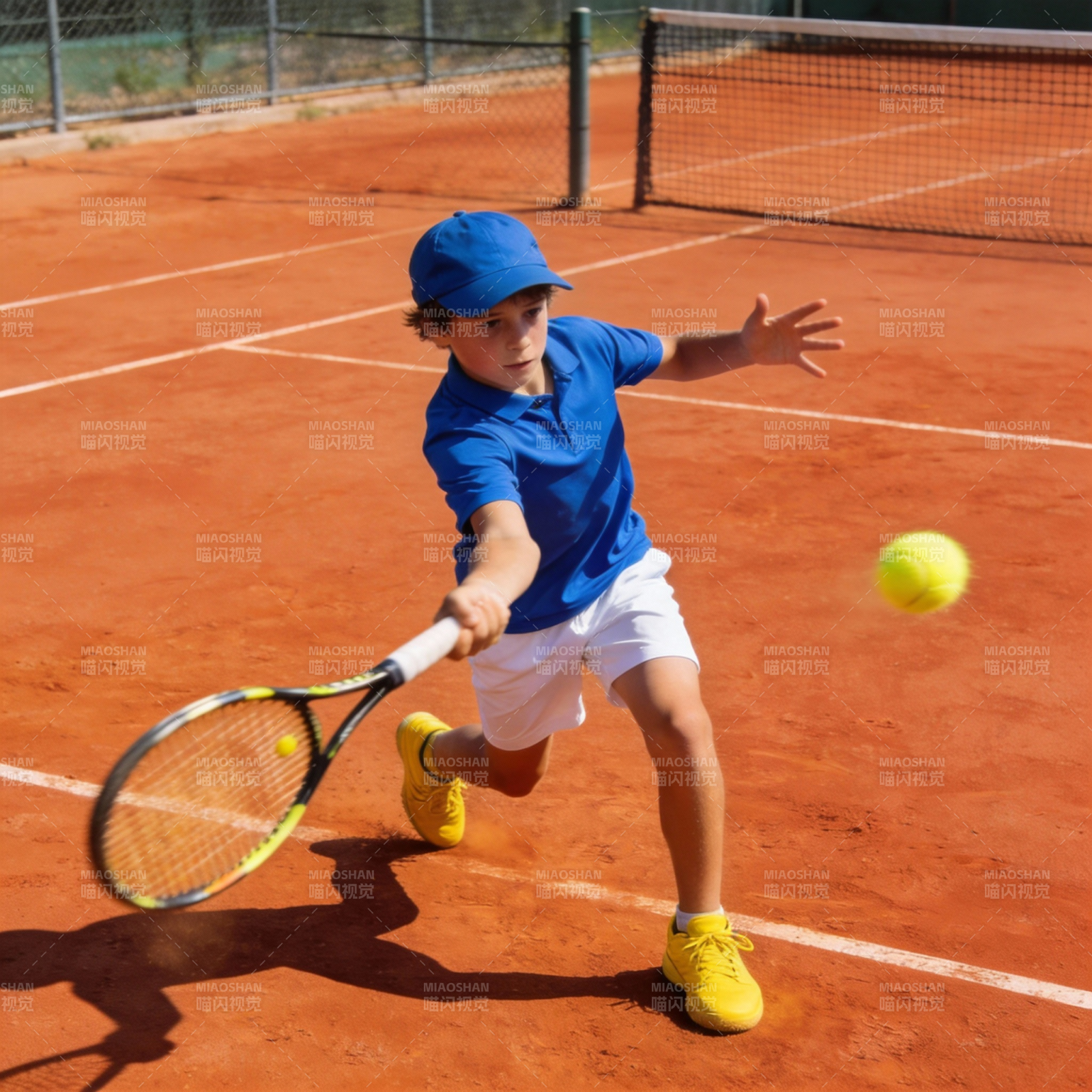少年挥拍击网球图片