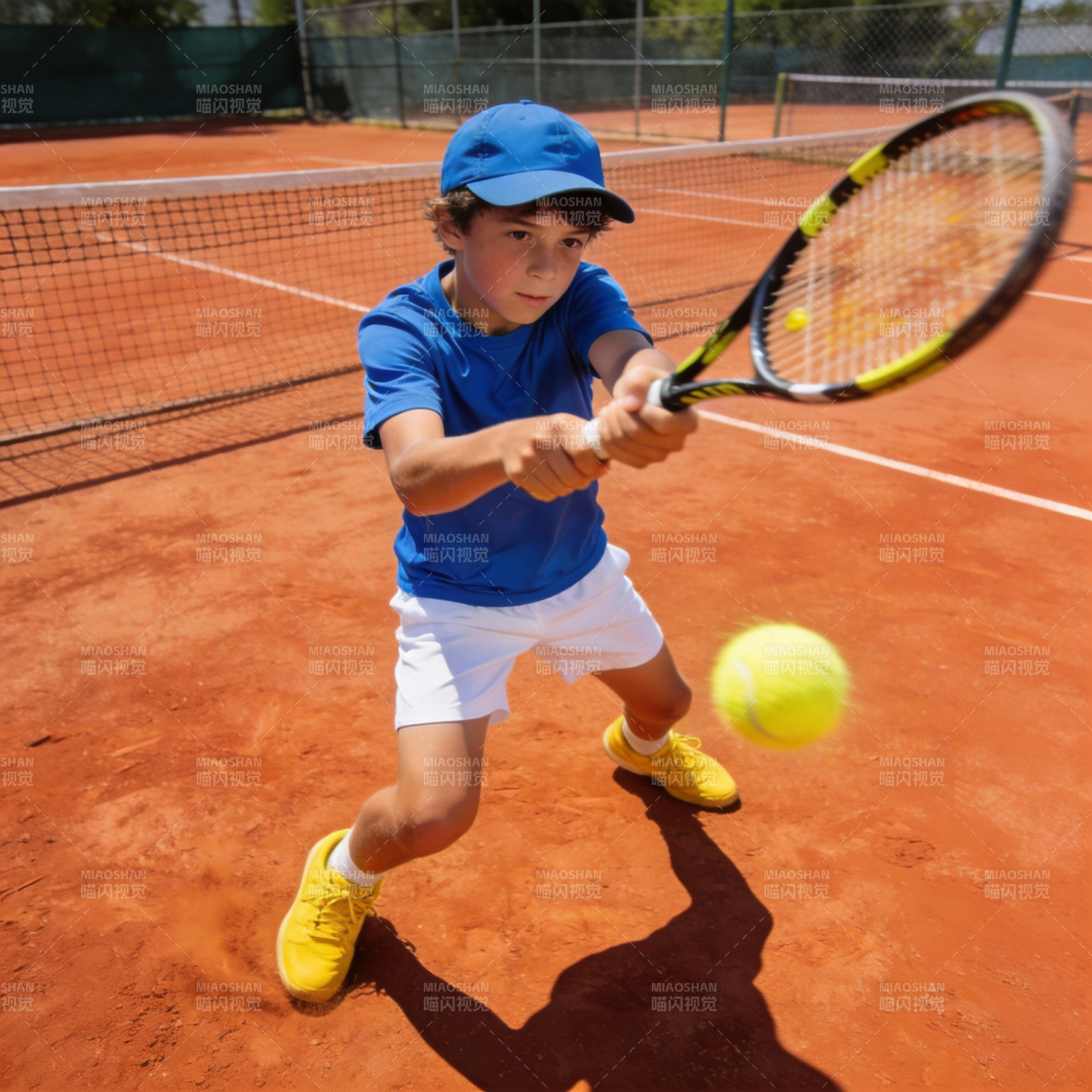 少年挥拍击球图片