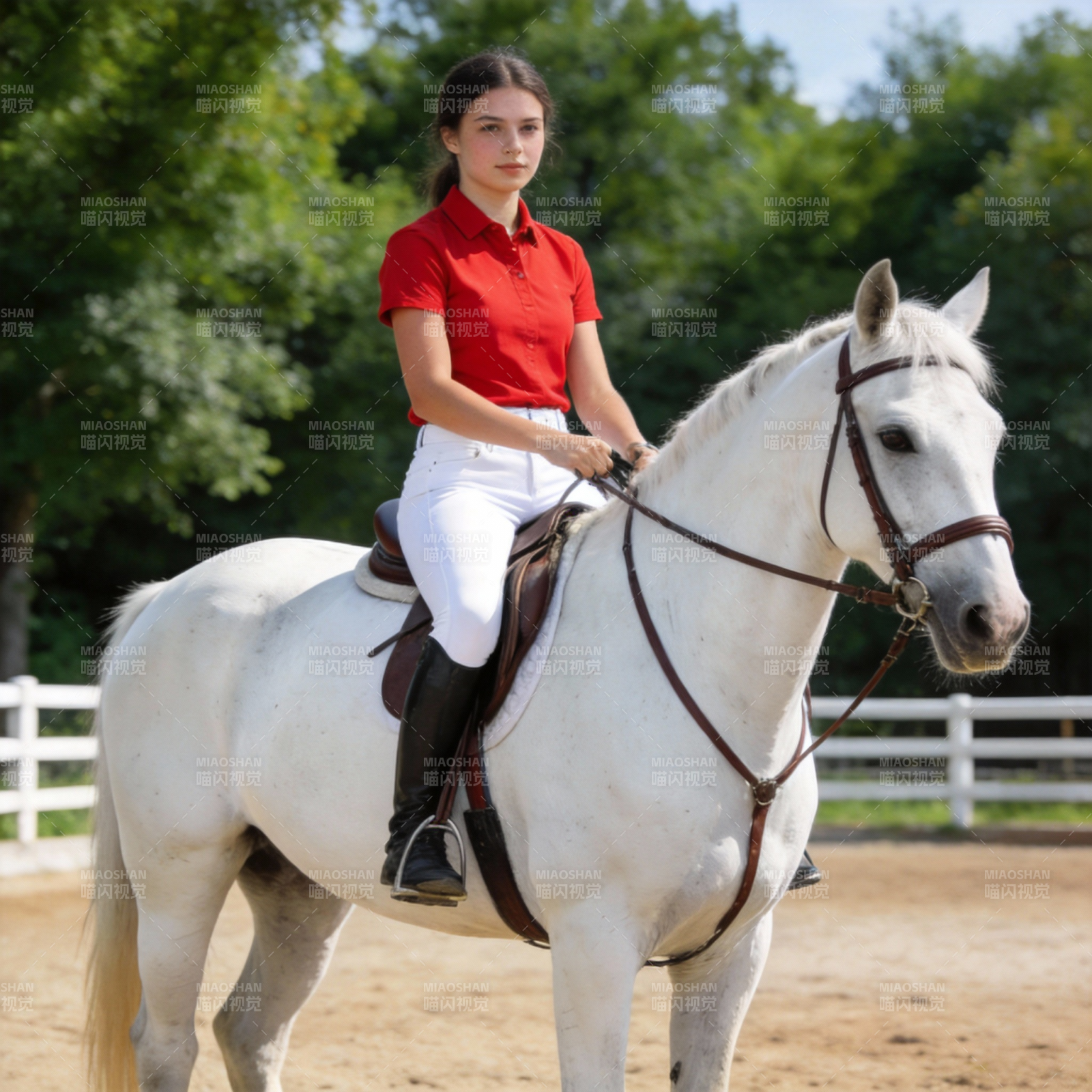 红衣少女骑白马图片