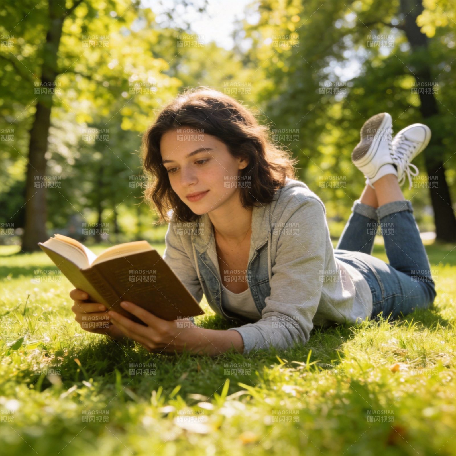公园读书的女孩图片