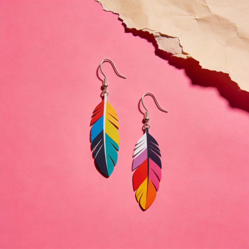 彩虹羽毛耳环图片