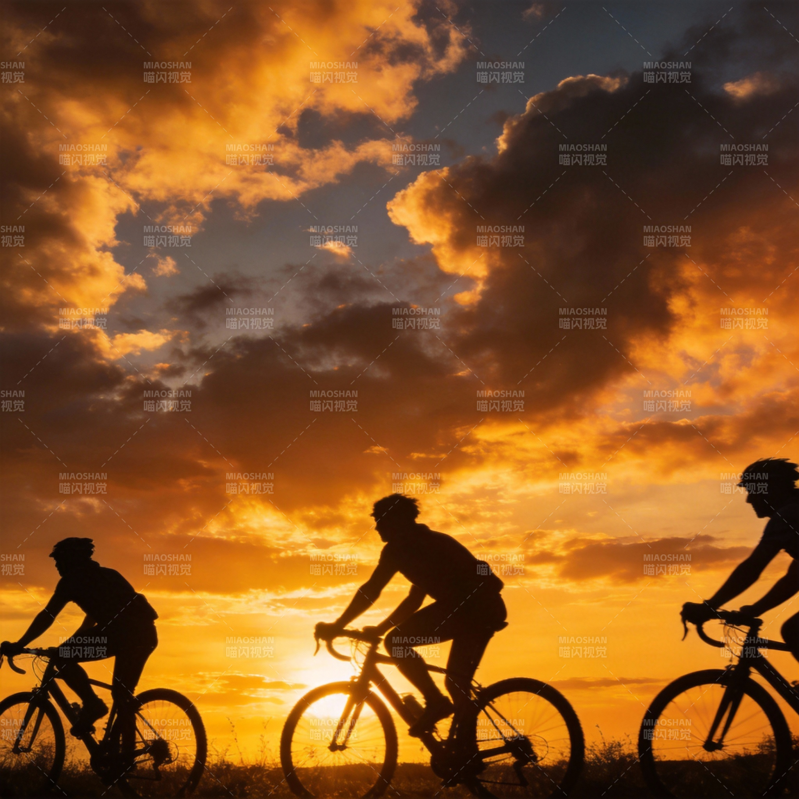 骑行追日落图片
