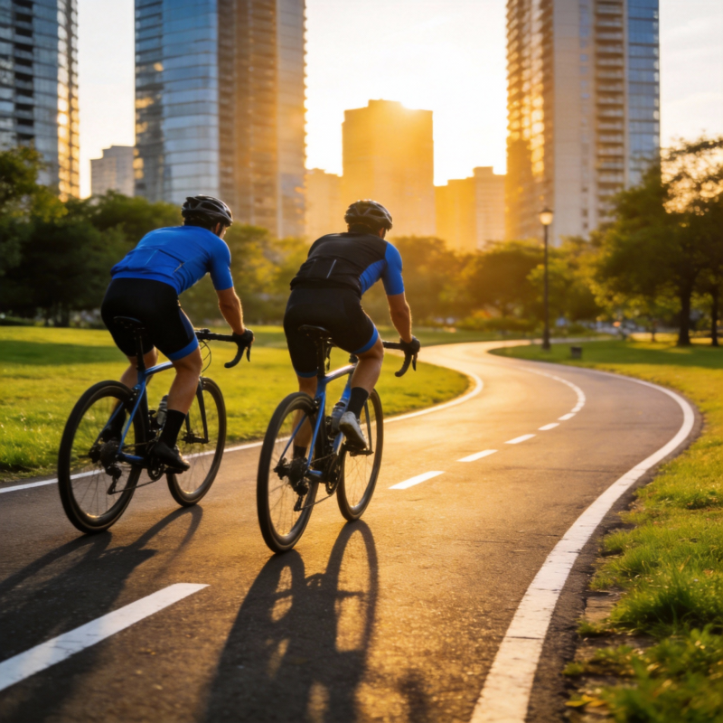 城市骑行日落时分图片