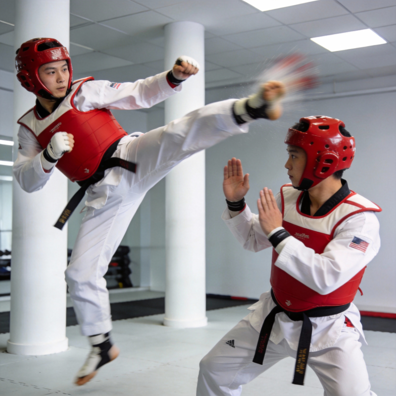 跆拳道对练瞬间图片