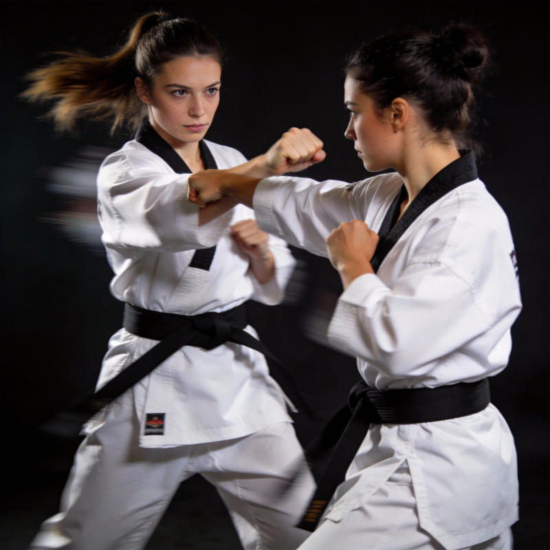 双女对练跆拳道图片