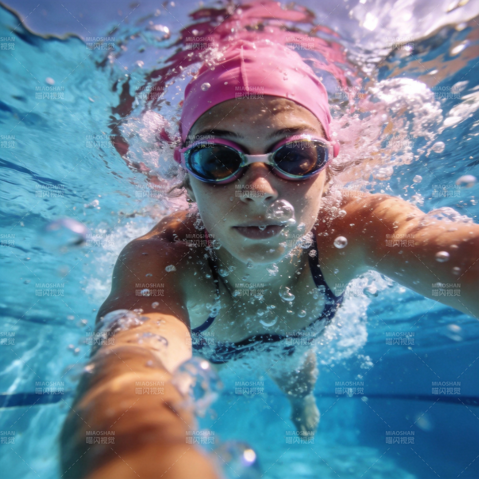 泳池中的少女图片