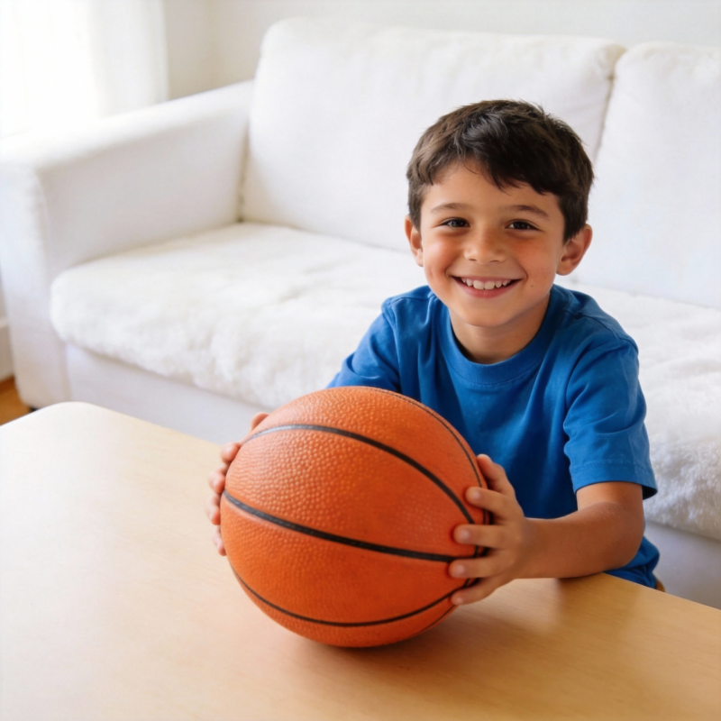 男孩手捧篮球微笑图片