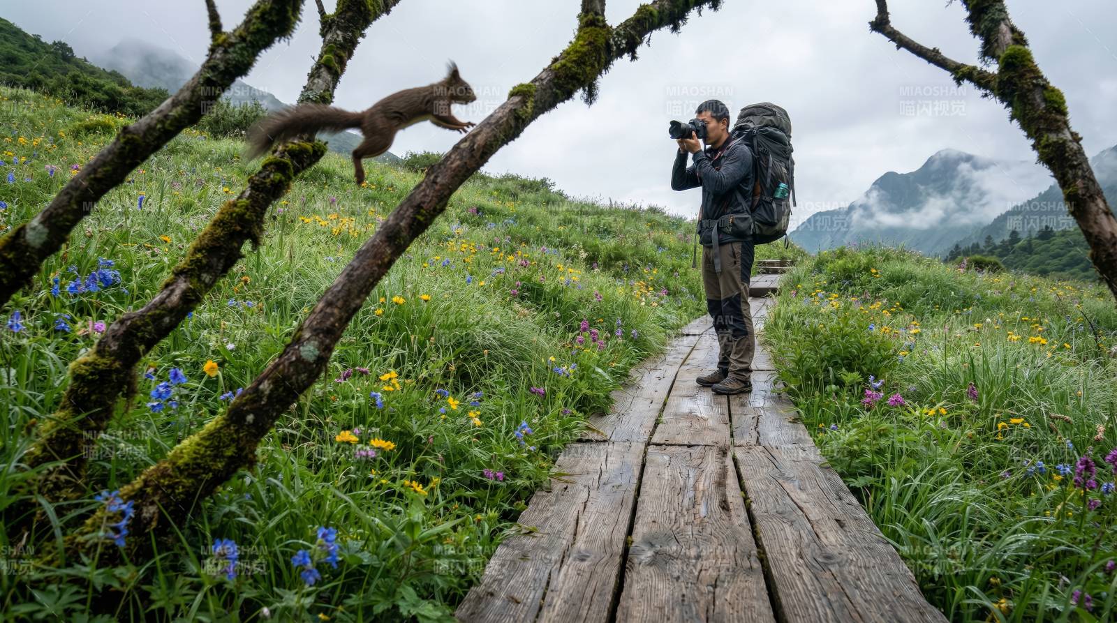 山径摄影遇松鼠图片
