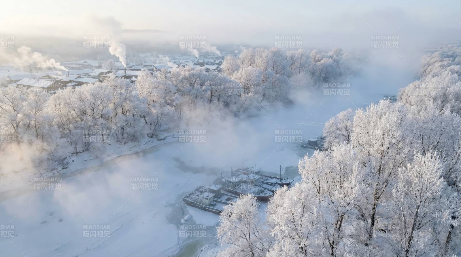 雪雾森林晨景图片