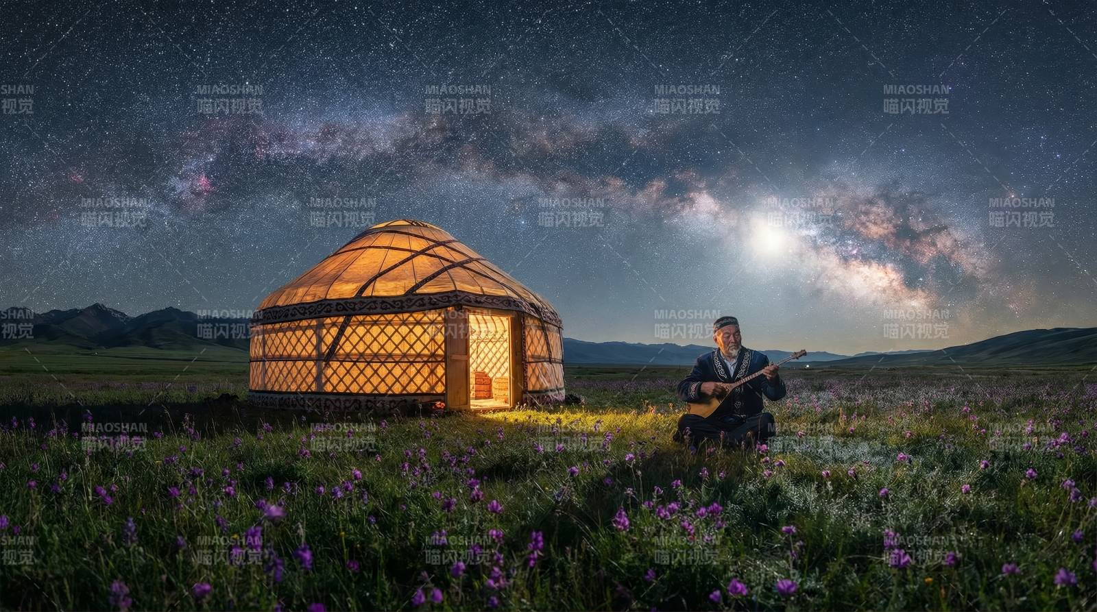 星空下的蒙古包图片