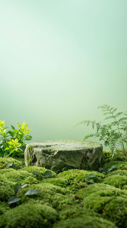 青苔石台静谧景图片