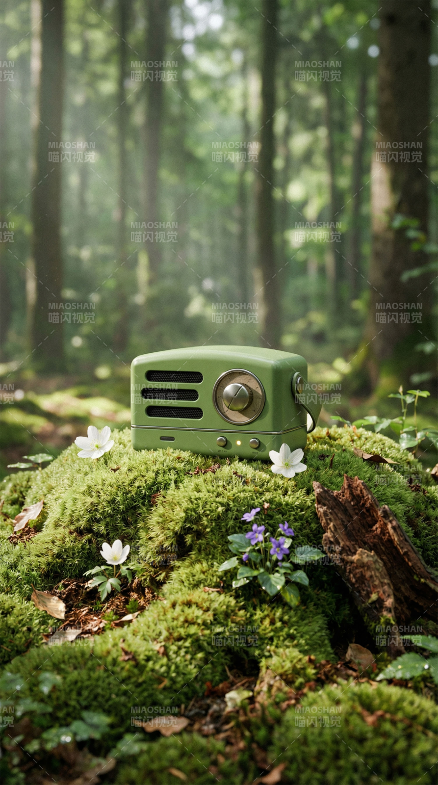 森林中的绿色收音机图片