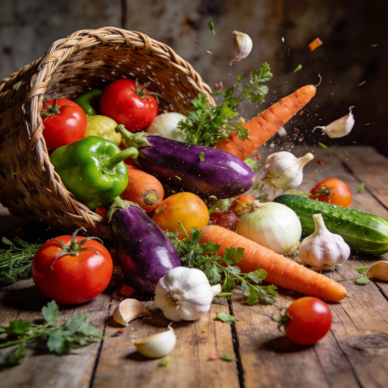 新鲜蔬菜满溢篮图片