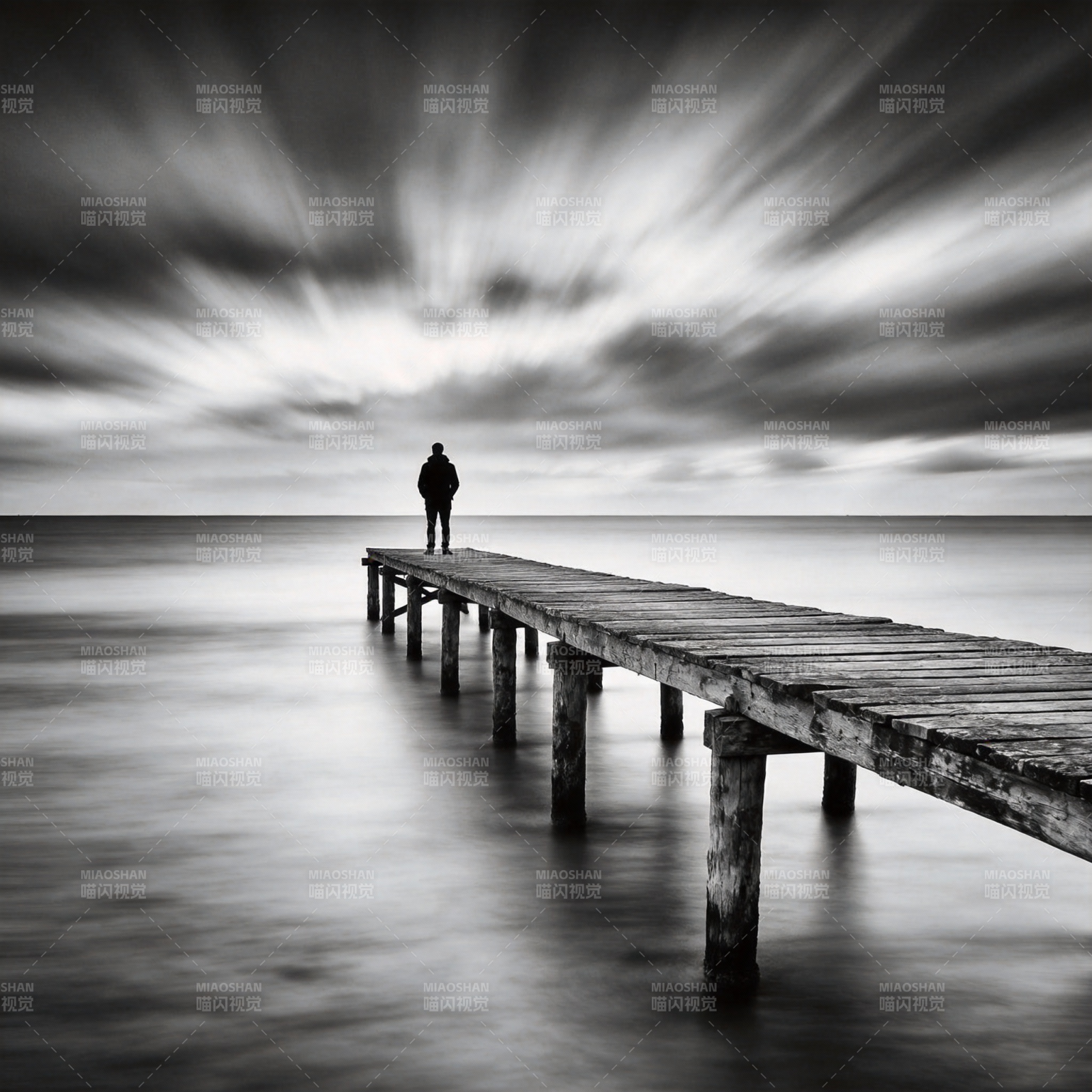 孤影长桥 云海无边图片