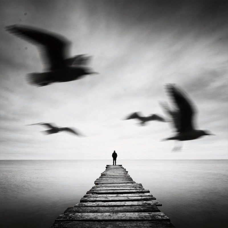 孤影长桥 飞鸟掠空图片