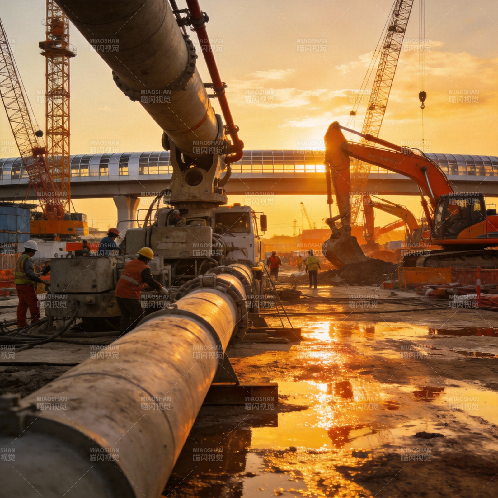 夕阳下的工地景象图片