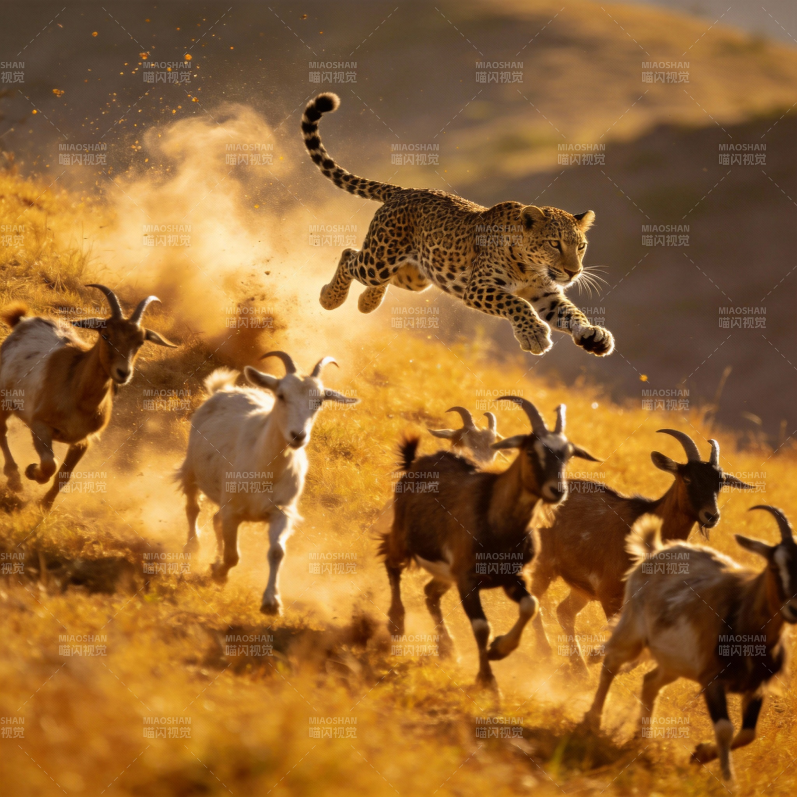 豹跃追羊群图片
