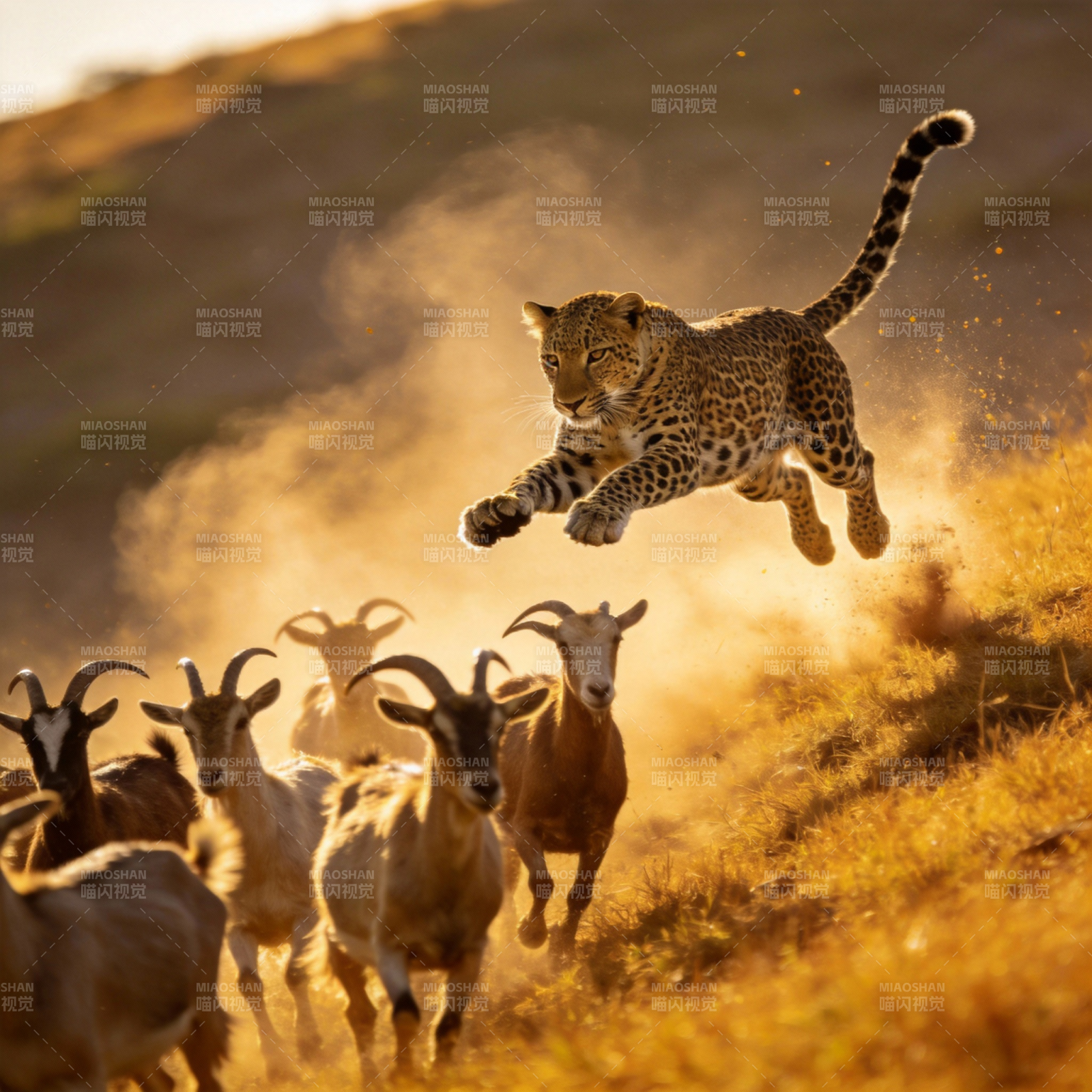 猎豹追击山羊群图片