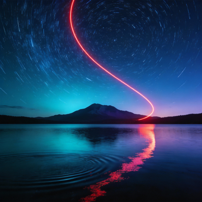 星轨映湖光图片