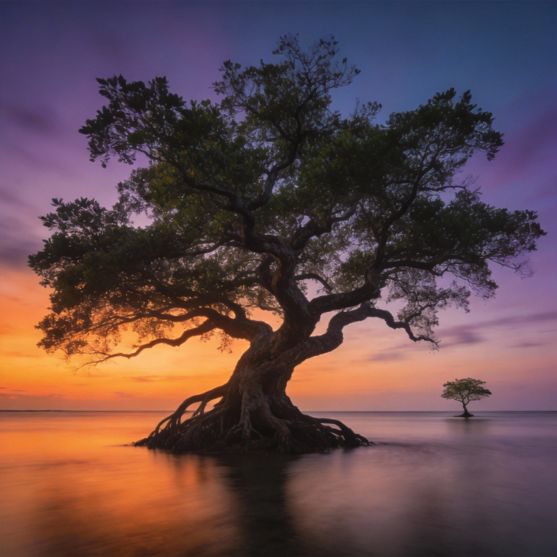 孤树映霞光图片