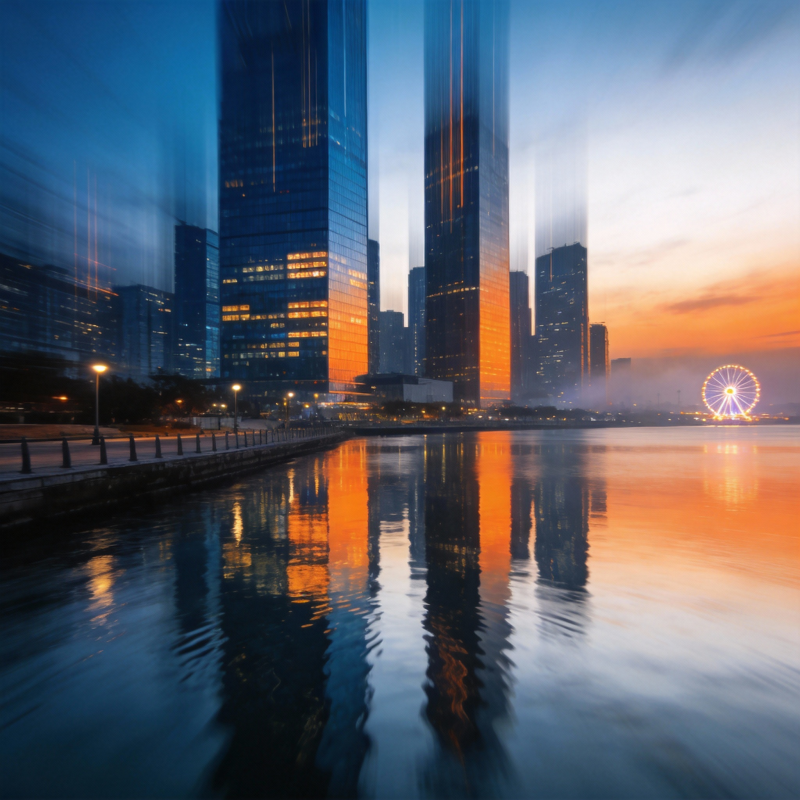 城市夜景倒影图片