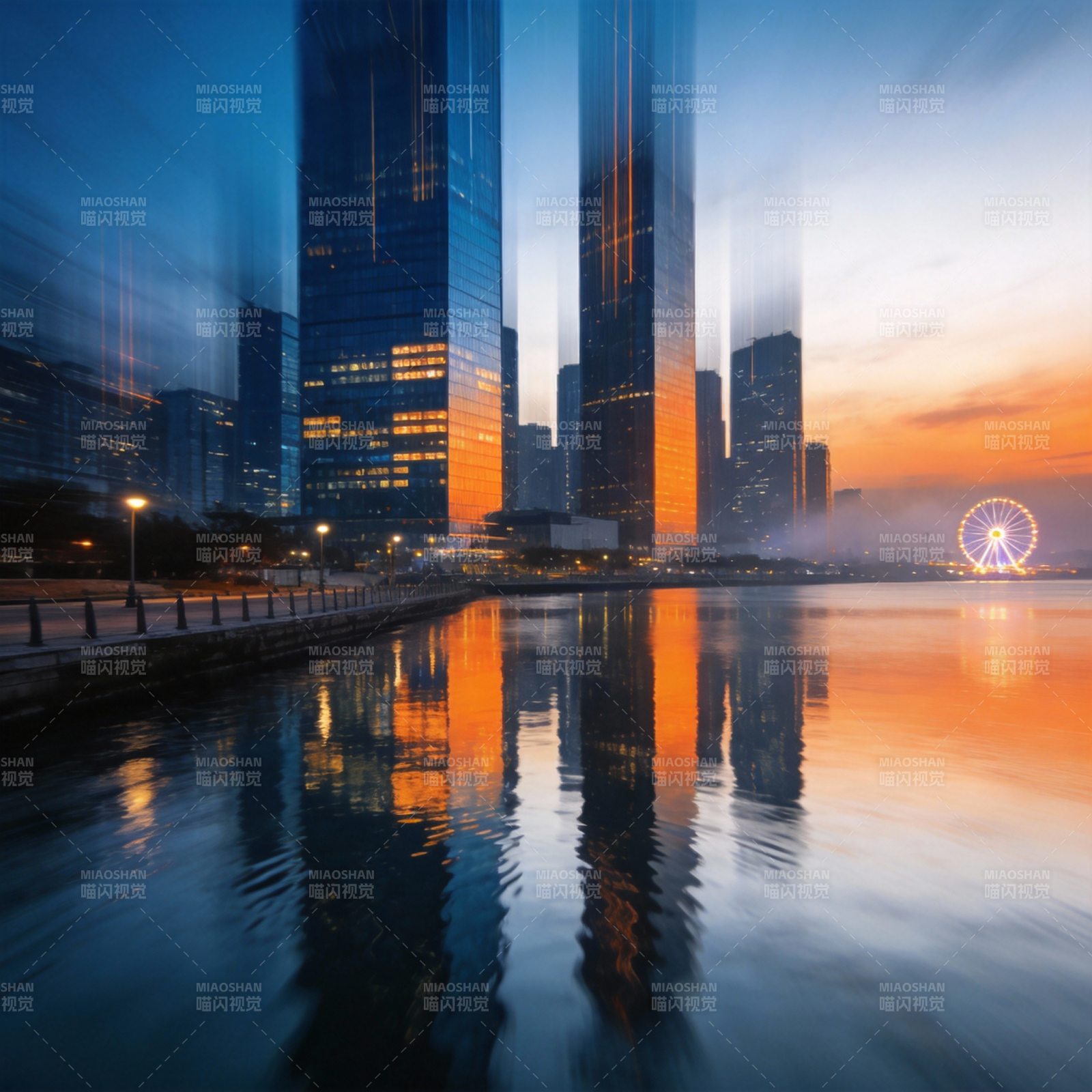 城市夜景倒影图片