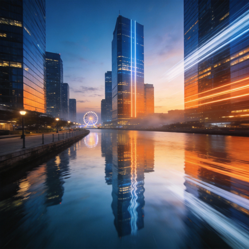 都市夜景倒影图片