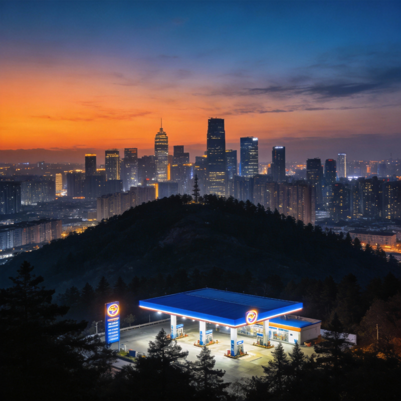 城市夜景加油站图片
