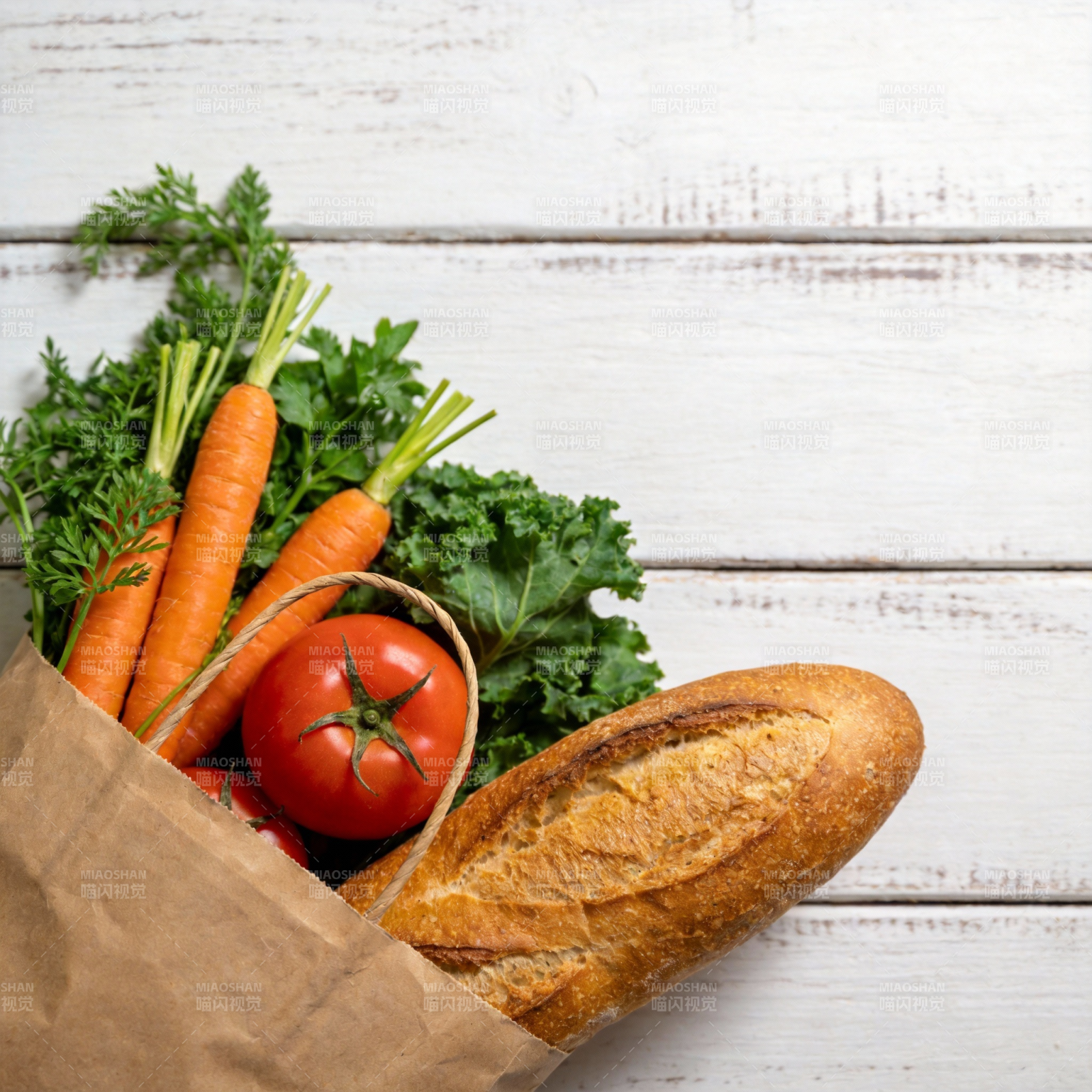新鲜蔬果与面包图片