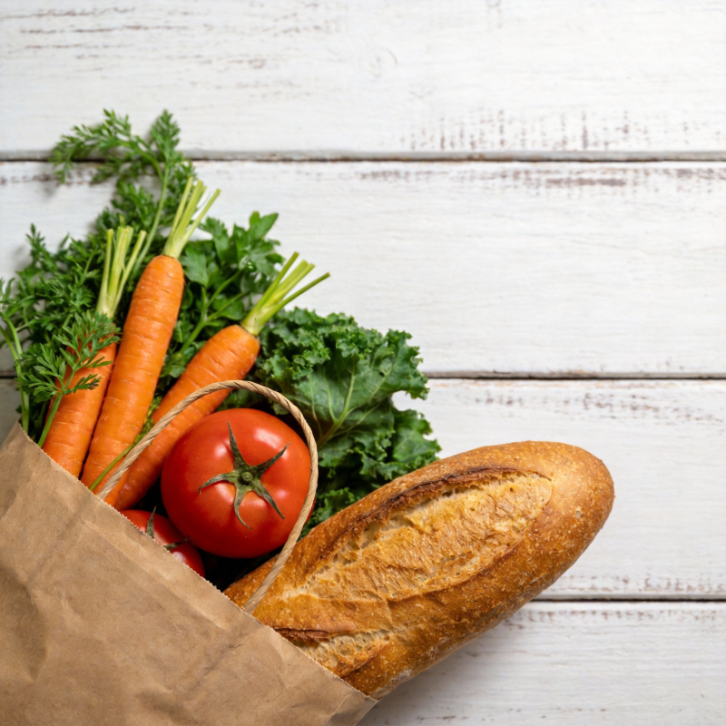 新鲜蔬果与面包图片