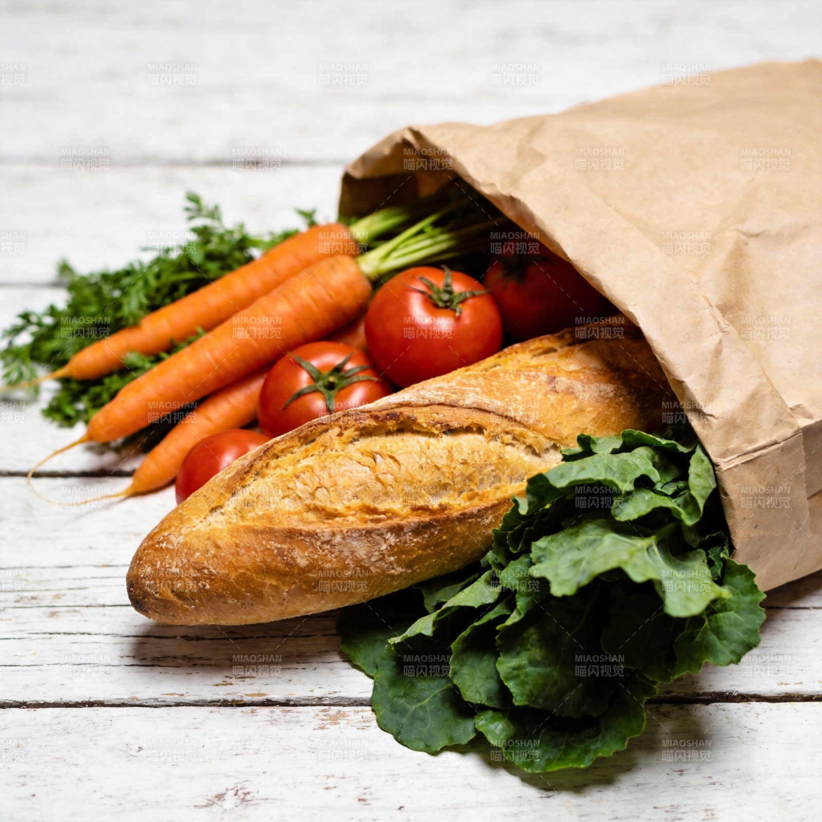 新鲜蔬果与面包图片