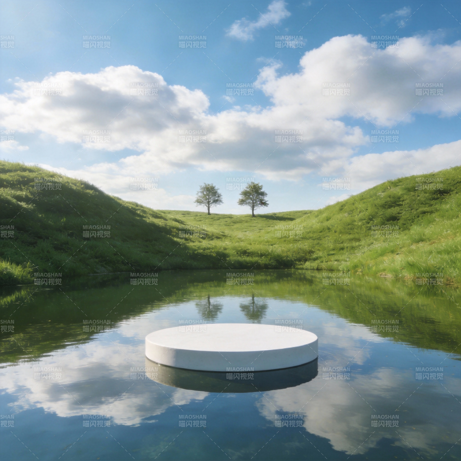 湖心白台映碧空图片