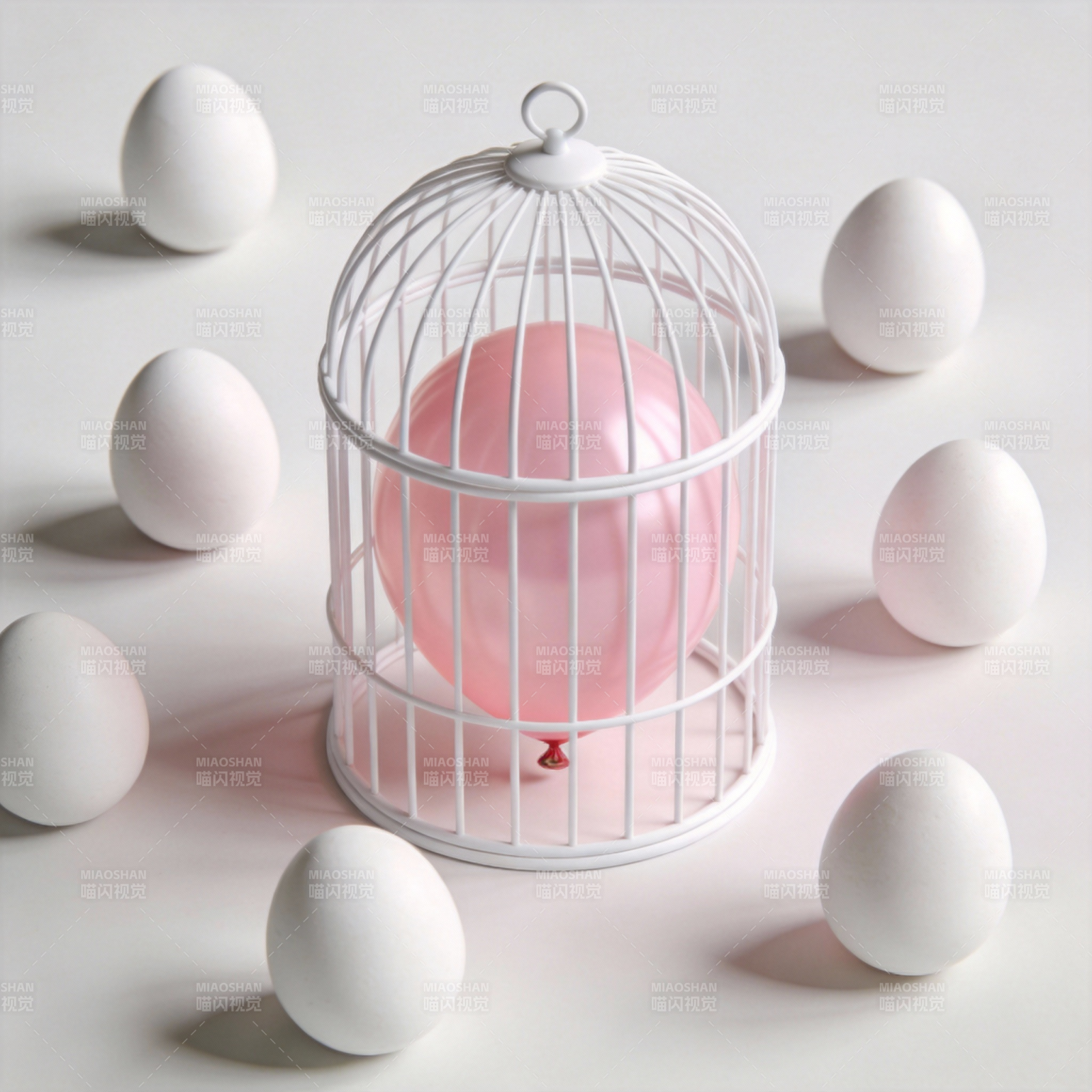 粉球笼中 白蛋环绕图片