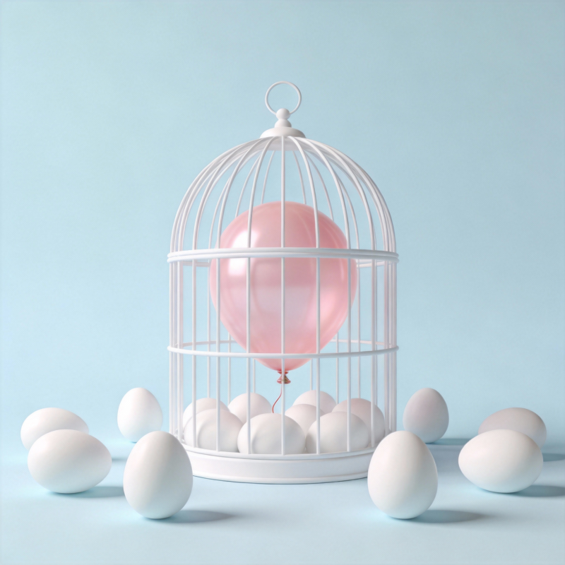 笼中粉气球与白蛋图片