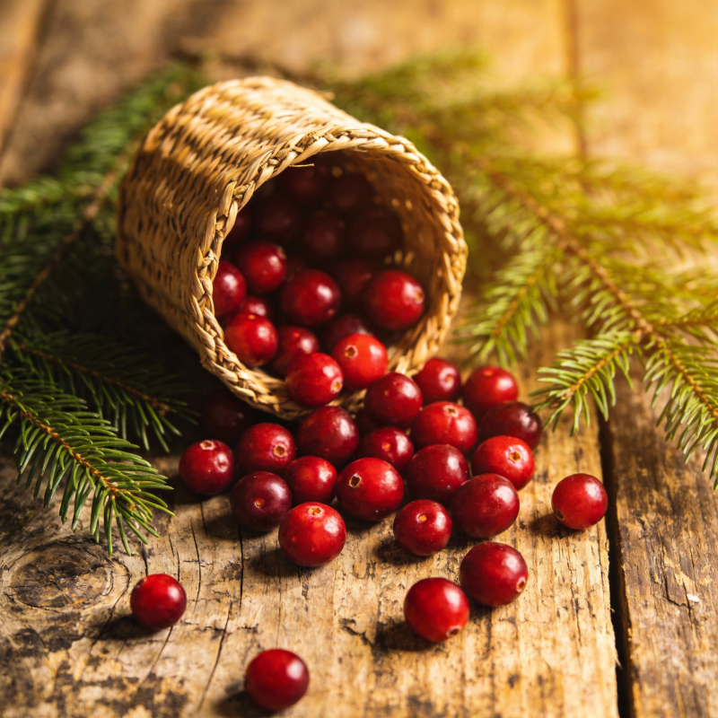 蔓越莓散落木桌图片