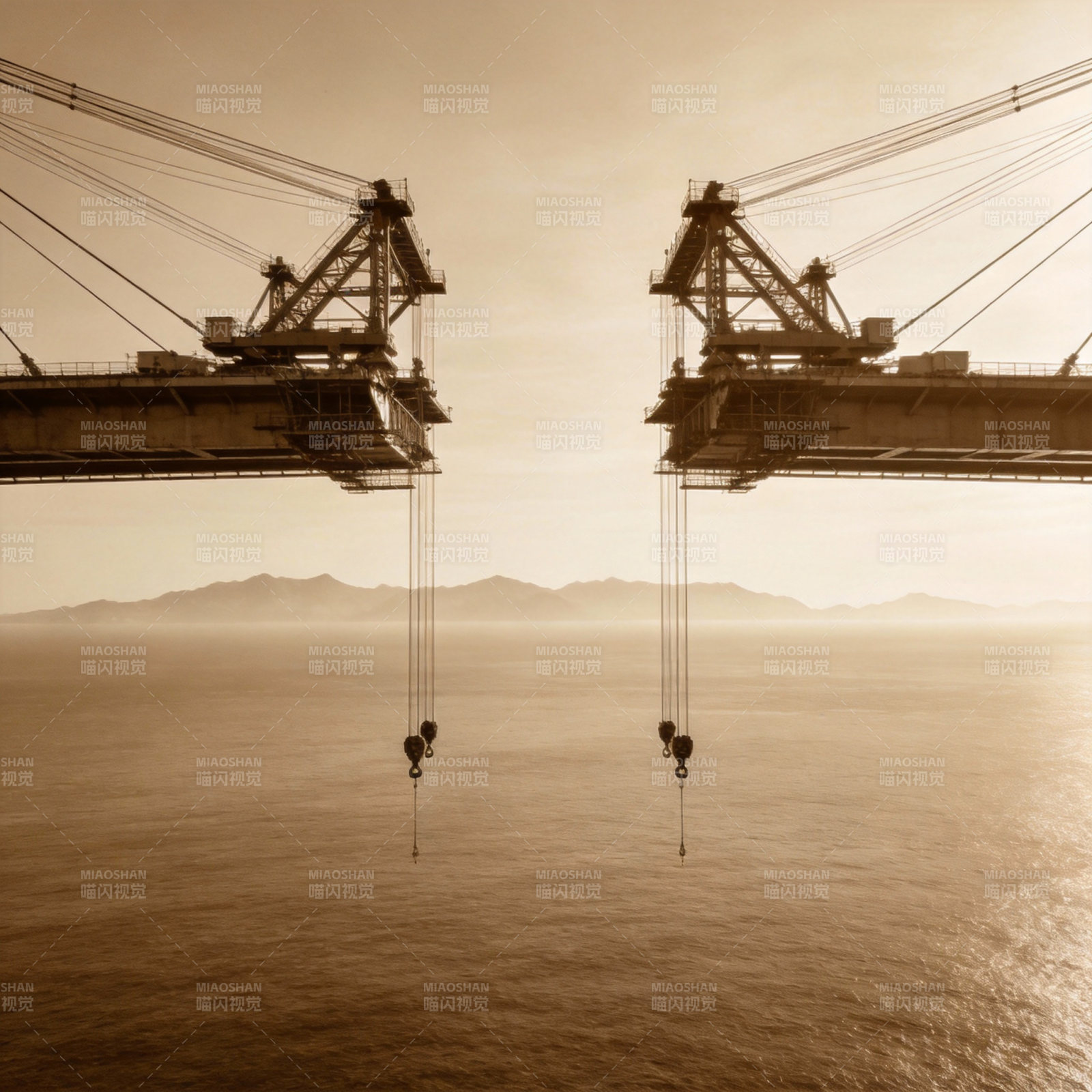 双塔吊影海天间图片