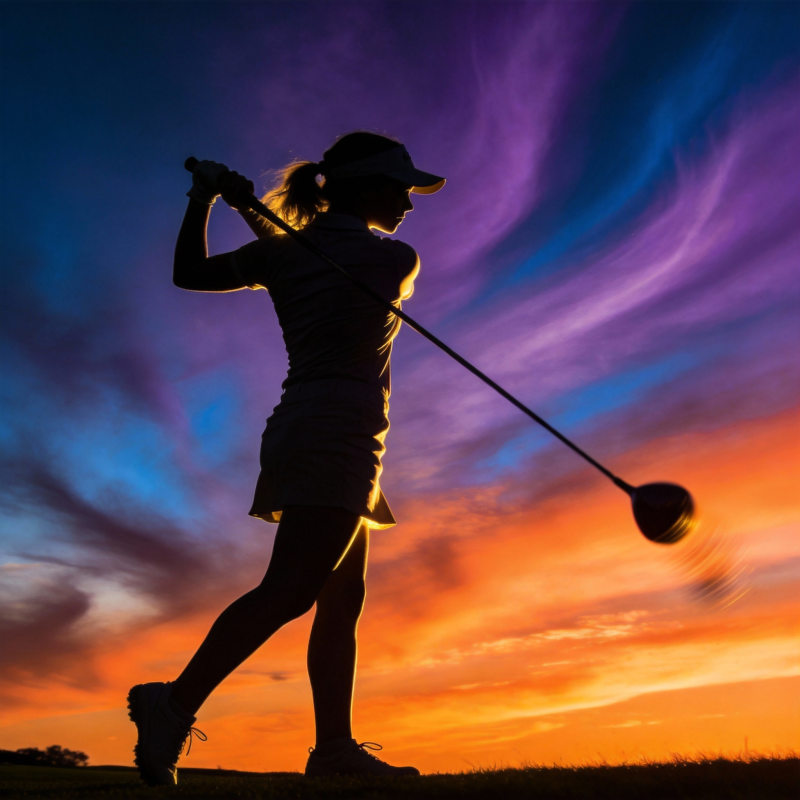 夕阳下的高尔夫挥杆图片