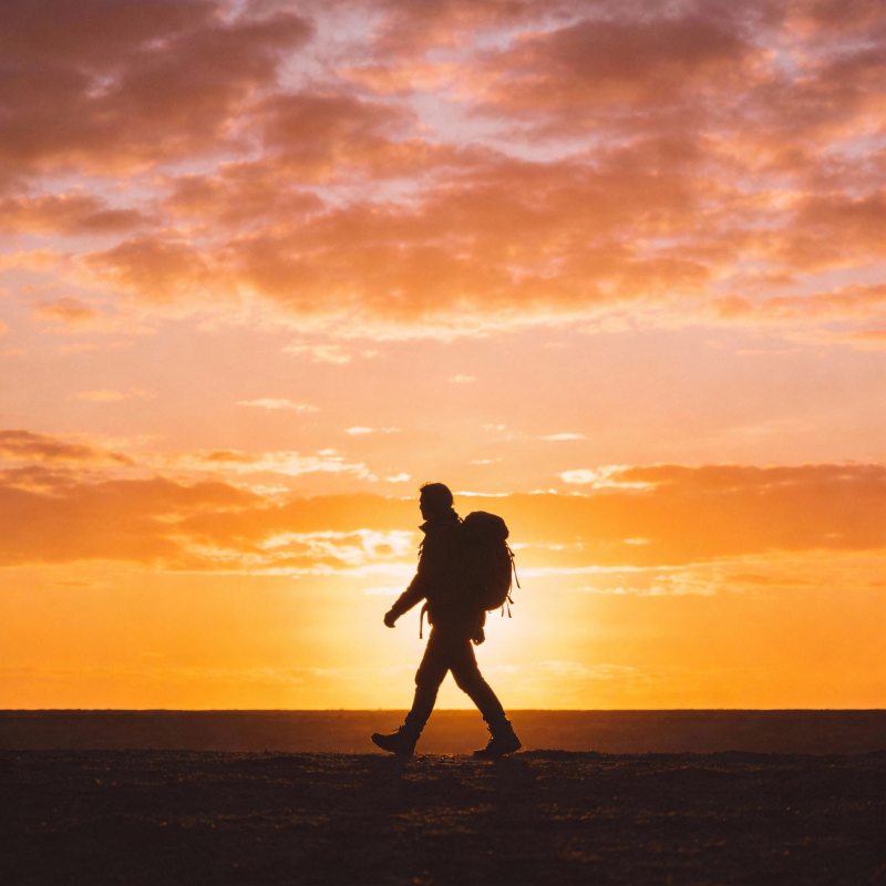 夕阳下的行者图片