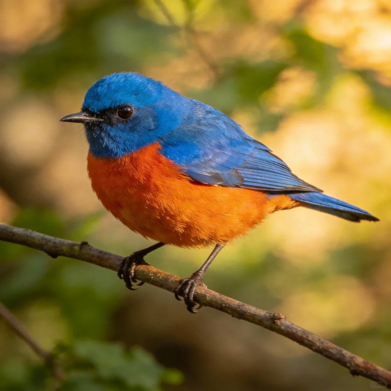 蓝头橙胸鸟栖枝图片