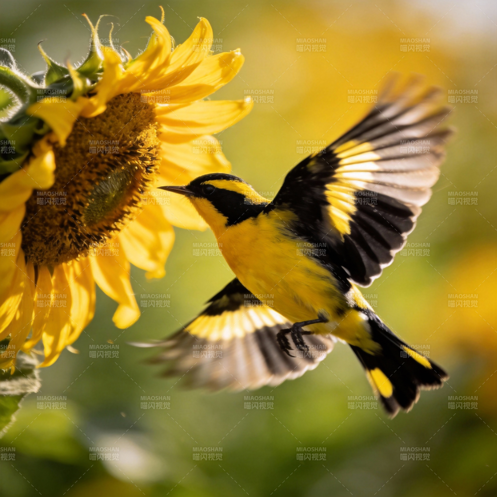 黄鸟飞向向日葵图片
