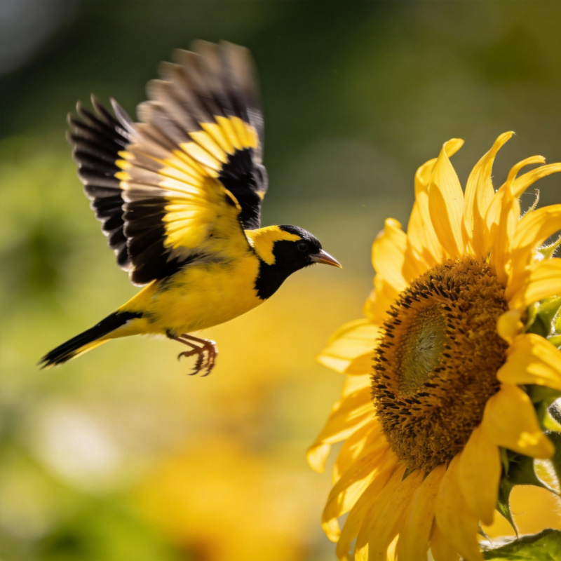黄鹂飞向向日葵图片