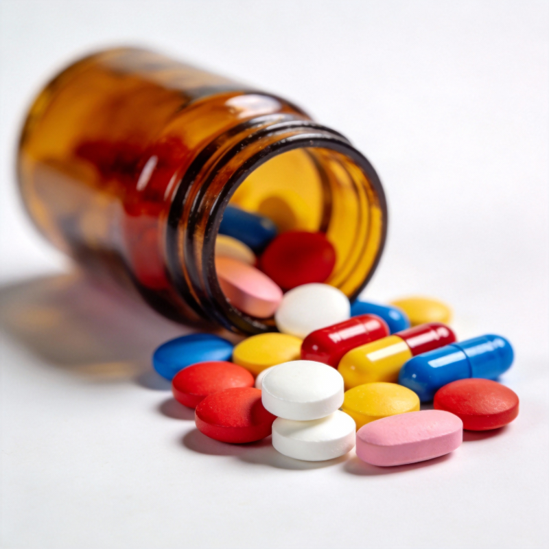 药瓶倾倒 彩药散落图片