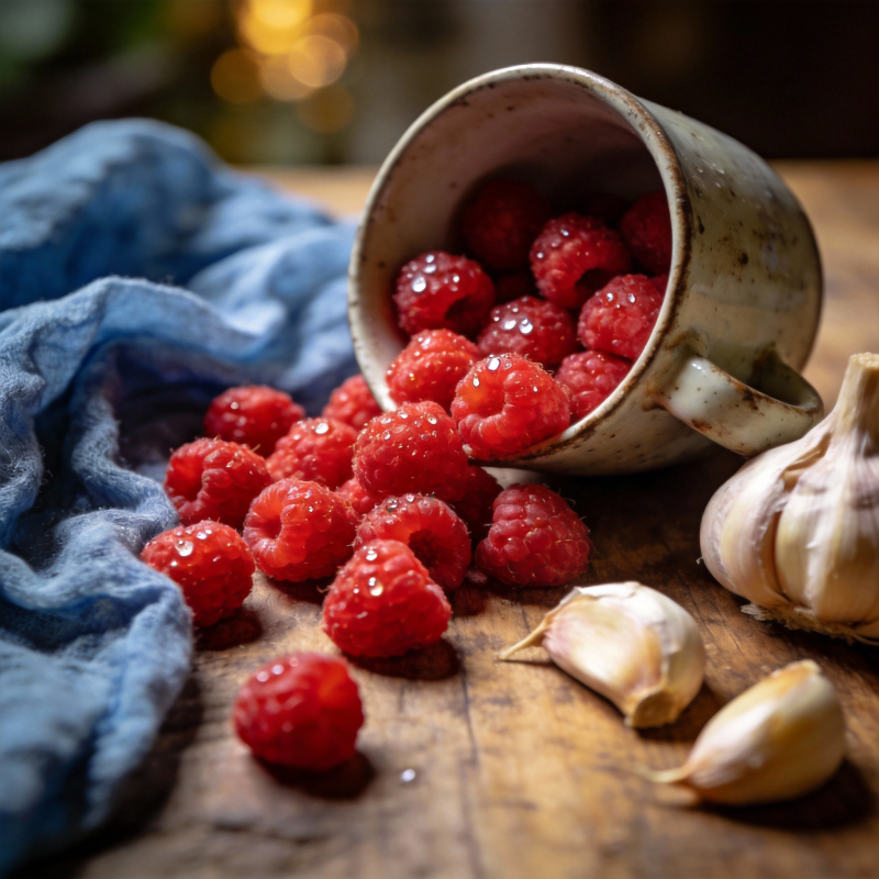 莓果与蒜瓣静物图片