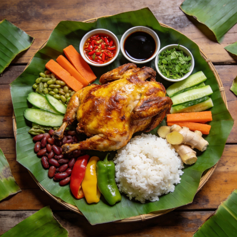 美味烤鸡配菜拼盘图片