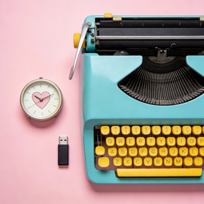 复古打字机与心形钟图片